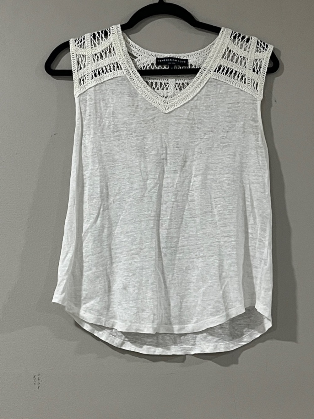 Generation Love White Crochet-Yoke V-Neck Tank